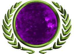 violet main sequence star set inside golden-green laurels